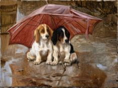 INFRADŮM Sálavý topný panel s potiskem "Dva psi pod deštníkem" 80x60cm, 500w