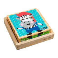 AKUKU Skládací edukační dřevěné kostky v krabičce ZOO 9 ks