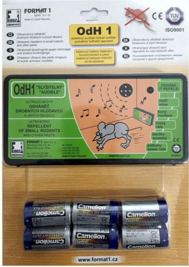 Format1 OdH1/s + baterie, Slyšitelný odháněč na myši, plašič kun pro dům a chatu, 100 m2