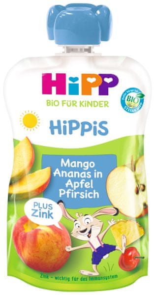 HiPP BIO Jablko-Broskev-Mango-Ananas + zinek od uk. 1. roku, 6 x 100 g