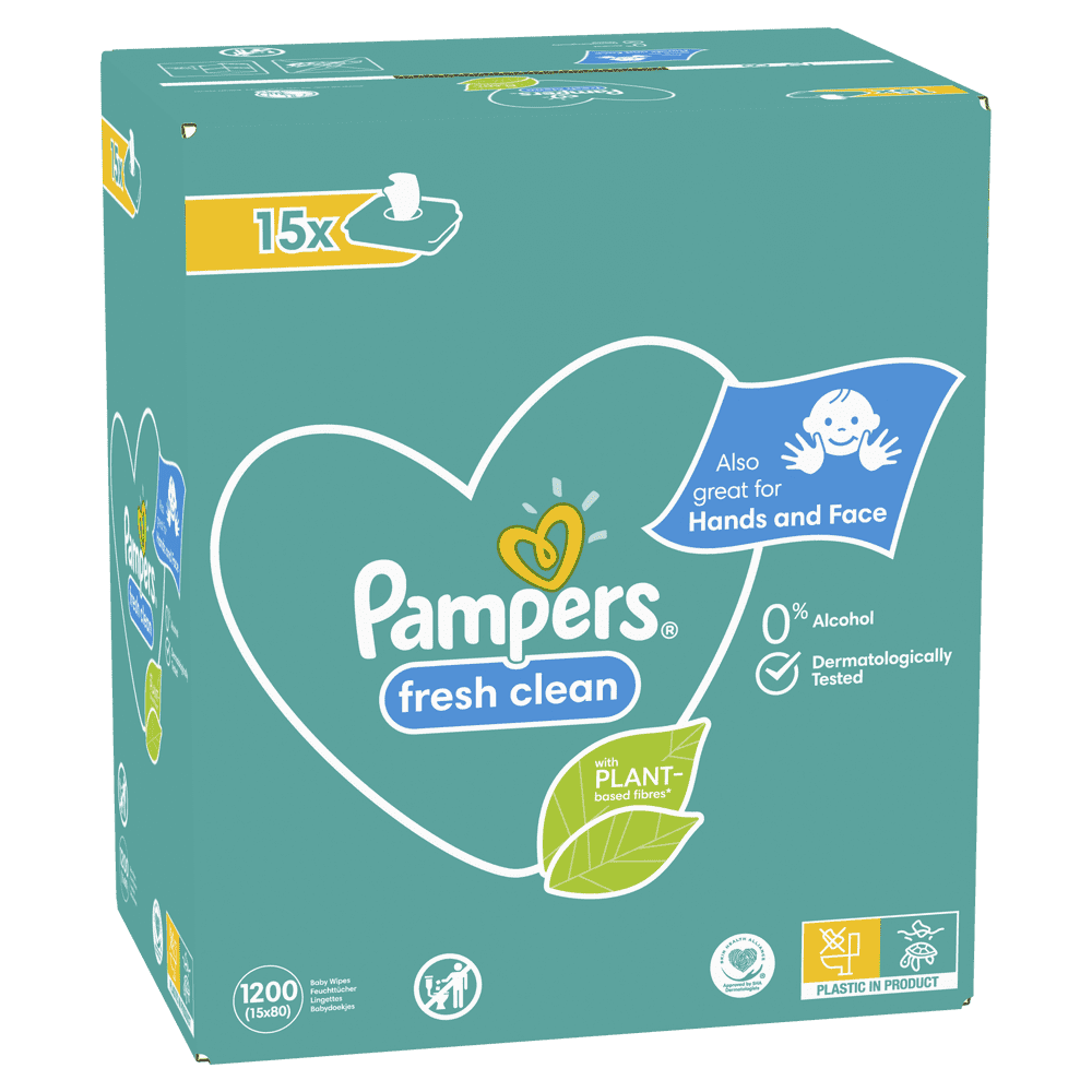 Levně Pampers Fresh Clean Baby dětské čisticí ubrousky 15 balení = 1200 čisticích ubrousků