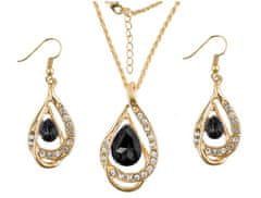 Lovrin Sada šperků s černými kameny ve tvaru slzy náušnice náramek náhrdelník 