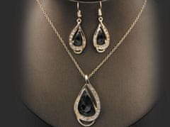 Lovrin Sada šperků s černými kameny ve tvaru slzy náušnice náramek náhrdelník 