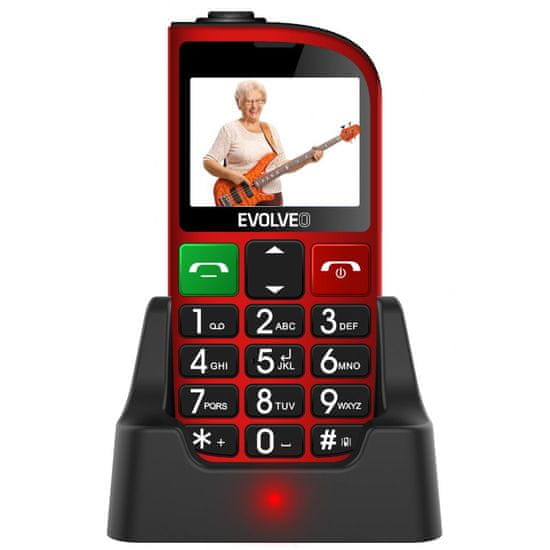 Evolveo EVOLVEO EasyPhone FM, mobilní telefon pro seniory s nabíjecím stojánkem (červená barva)