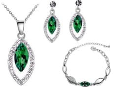 Lovrin COPY Sada šperků se zelenými kameny ve tvaru slzy náušnice náramek náhrdelník 