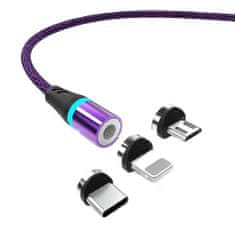 W-STAR W-star magnetický USB kabel 3v1 USBC, Lightning, micro USB, 3A 1m černá fialová, KBMG2BKV1