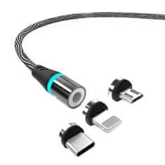W-STAR W-star magnetický USB kabel 3v1 USBC, Lightning, micro USB, 3A, 1m černá bílá, KBMG2BKW1