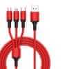 W-STAR W-star kabel USB 3v1, USBC, micro USB, lightning, silikon 2,4A, 1,2m červená, KBS3v1RD100
