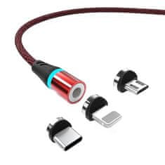 W-STAR W-star magnetický USB kabel 3v1 USBC, Lightning, micro USB 3A, 1m černá červená, KBMG2BRD1