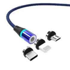 W-STAR W-star magnetický USB kabel 3v1 USBC, Lightning, micro USB, 3A, 1m modrá černá, KBMG2BL1