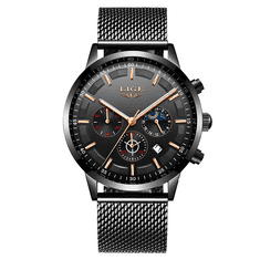 Lige Elegantní pánské hodinky s černým ciferníkem - model 9877-1/V + dárek ZDARMA - Tradiční elegance