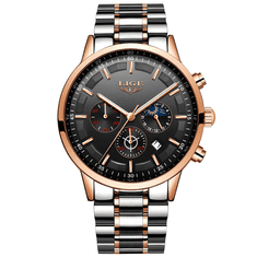 Lige Elegantní pánské hodinky - model Black Rose Gold 9877C + dárek ZDARMA.
