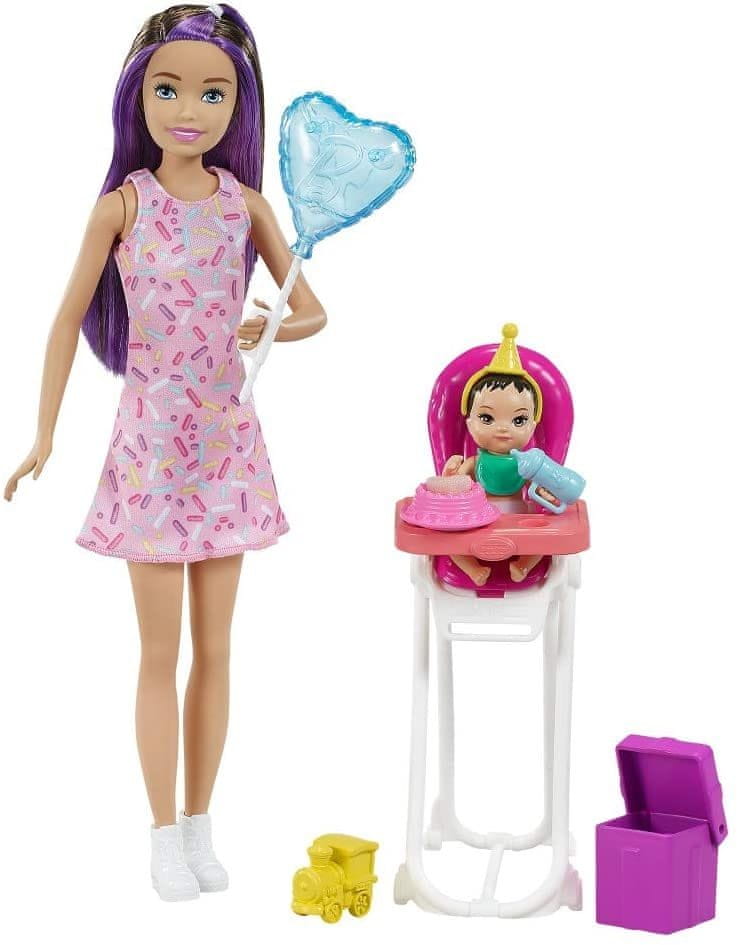 Levně Mattel Barbie Chůva herní set Narozeninová party - brunetka FHY97