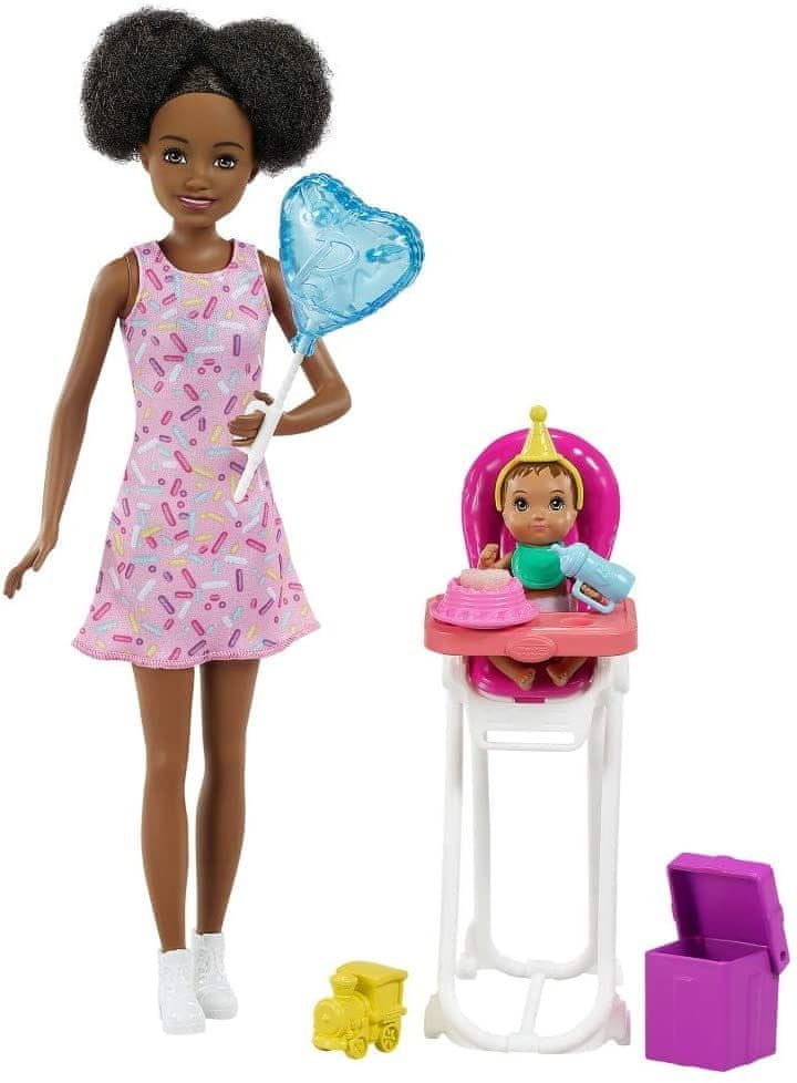 Mattel Barbie Chůva herní set Narozeninová party - černoška FHY97