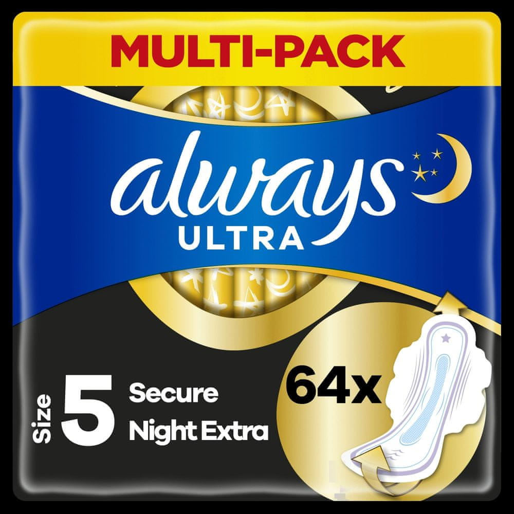 Always Ultra Hygienické Vložky Secure Night Extra S Křidélky 64 Ks