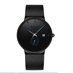 Lige Elegantní pánské hodinky černá/modrá 9969 s přívěskem zdarma - exkluzivní nabídka "Exkluzivní"!