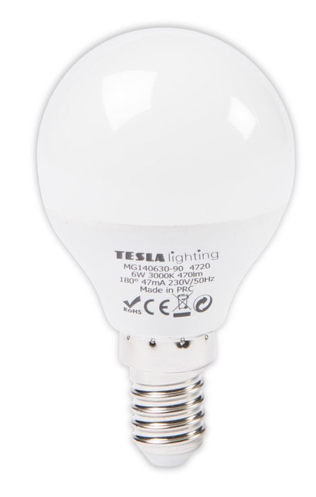 Tesla Lighting LED miniglobe BULB, E14, 6W, 470lm, 3000K teplá bílá, CRI90