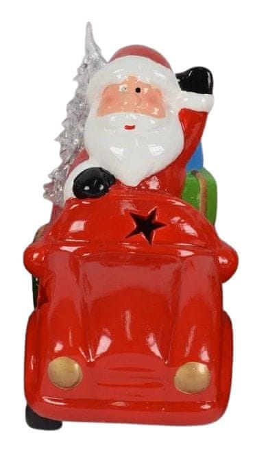 DUE ESSE Vánoční dekorace svítící auto se Santou 14 cm, keramika