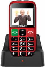 Evolveo EASYPHONE EB, mobilní telefon pro seniory s nabíjecím stojánkem, červená