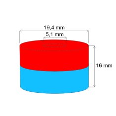 Magsy Neodymový magnet mezikruží pr.19,4x pr.5,1x16 N 80 °C, VMM10 21047