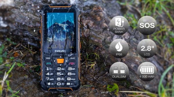 outdoor mobilní telefon evolveo strongphone g5 5000 mah baterie android 9.0 pie 13mpx fotoaparát zadní 5 mpx fotoaparát zadní fm rádio gps glonass 4g 16gb vnitřní paměť 2 gb ram ekompas jack 3,5mm jack