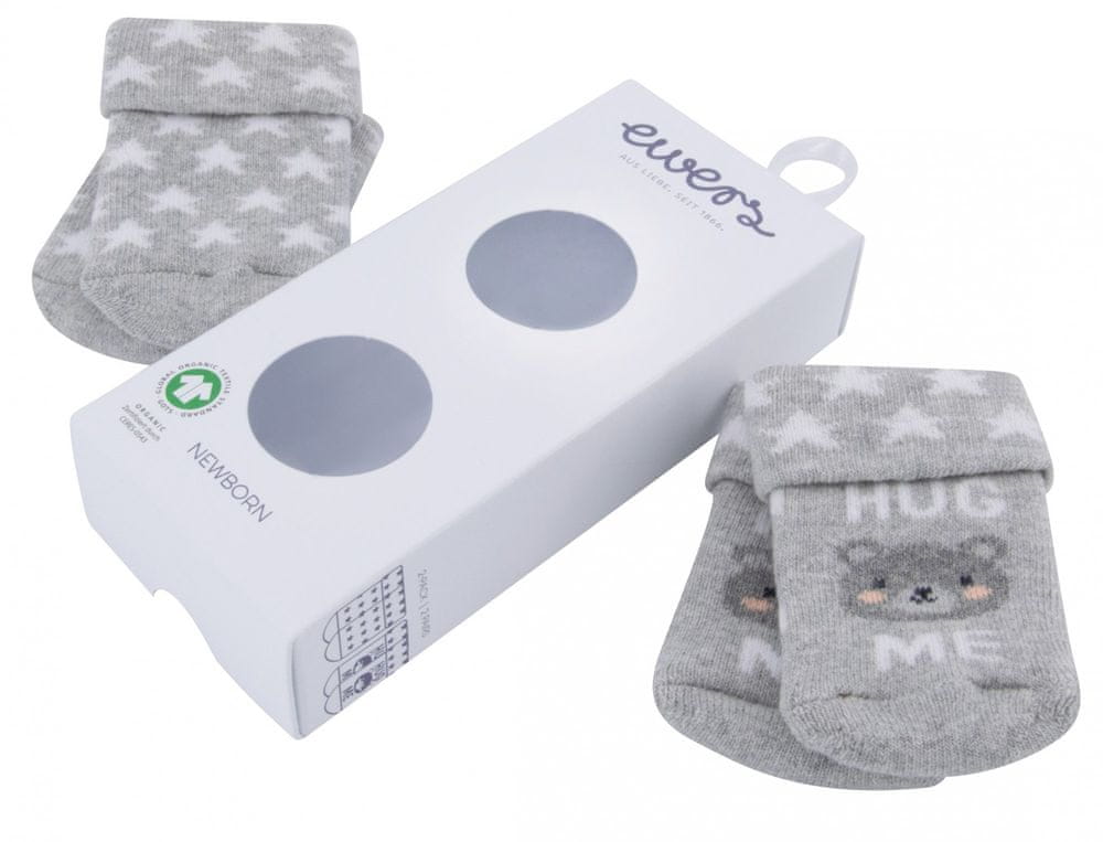 EWERS dětský 2pack kojeneckých ponožek v dárkovém balení s certifikátem GOTS 204019 šedá one size