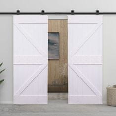 Greatstore Posuvné dveře s kováním 80 x 210 cm masivní borovice bílé