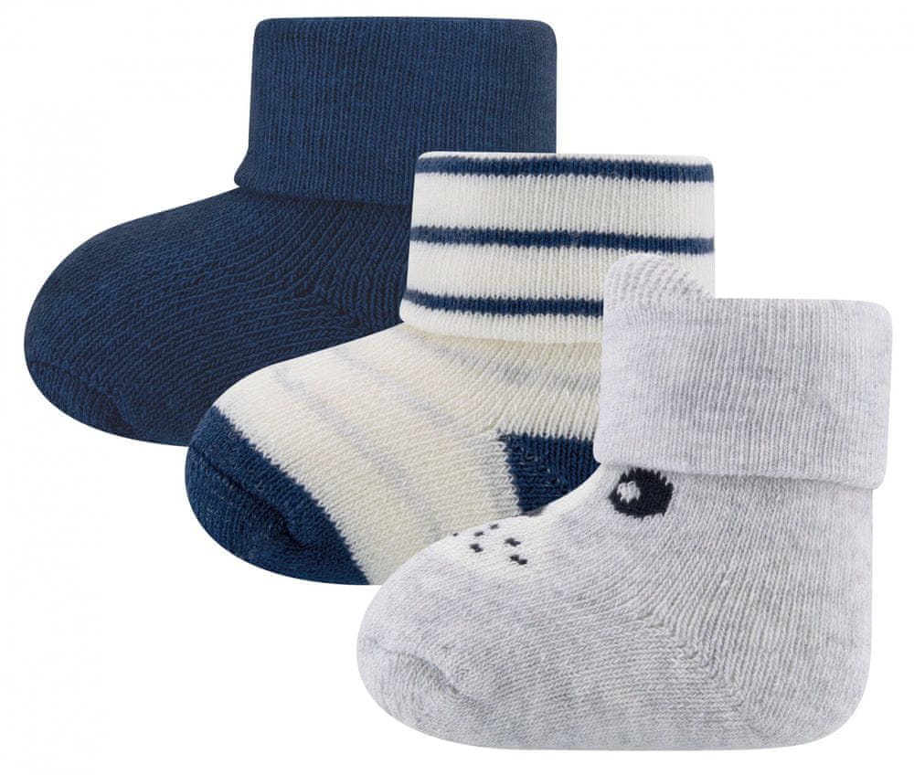 EWERS chlapecký 3pack kojeneckých ponožek s 3D efektem 205262 tmavě modrá one size