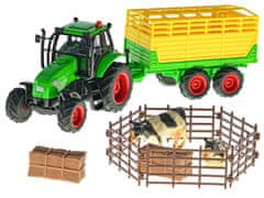Kids Globe Farming traktor 10 cm kov s vlekem na baterie se světlem a zvukem a doplňky v krabičce