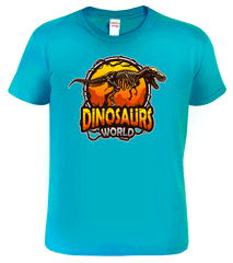 Hobbytriko Dětské tričko s dinosaurem - Dinosaurs world Barva: Tyrkysová (44), Velikost: 8 let / 134 cm