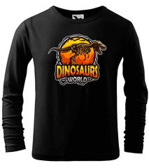 Hobbytriko Dětské tričko s dinosaurem - Dinosaurs world (dlouhý rukáv) Barva: Černá (01), Velikost: 4 roky / 110 cm, Délka rukávu: Dlouhý rukáv