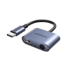 Ugreen CM231 audio adaptér USB-C - USB-C PD QC / 3.5mm jack, šedý