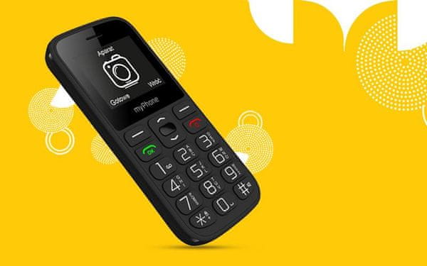 myPhone Halo A Senior Black, mobil pre seniorov, s veľkými tlačidlami, veľký displej, SOS, fotokontakty, jednoduché ovládanie praktická výbava veľké tlačidlá SOS tlačidlo SOS volania dlhá výdrž nízka hmotnosť ľahká váha Dual SIM slot na pamäťovú kartu klasický tlačidlový telefón pre seniorov 2G Bluetooth