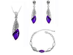 Lovrin Dárková sada šperků s fialovými kameny ve tvaru slzy náhrdelník náramek náušnice