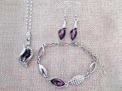 Lovrin Sada šperků ve tvaru slzy s fialovými zirkony náhrdelník náramek náušnice