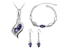 Lovrin Sada šperků ve tvaru slzy s fialovými zirkony náhrdelník náramek náušnice