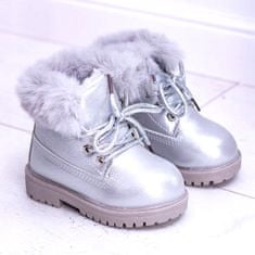 Stříbrné zateplené dětské boty Trappers velikost 28
