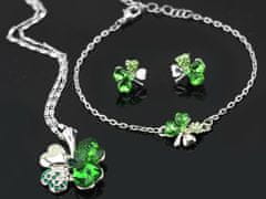 Lovrin Sada šperků ve tvaru čtyřlístku se zirkony v zelené barvě ve tvaru srdce