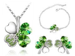 Lovrin Sada šperků ve tvaru čtyřlístku se zirkony v zelené barvě ve tvaru srdce