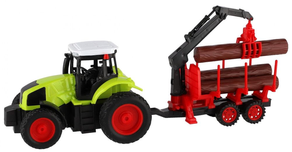 Teddies Traktor RC s vlekem na dřevo plast 38cm 27MHz