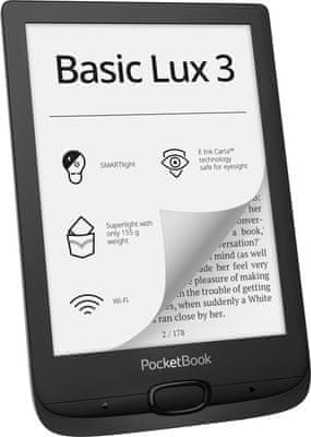 Čtečka e-knih PocketBook 617 Basic Lux 3, lehká, kompaktní, velká paměť, displej e-ink s chytrým nasvícením prostorná paměť velkokapacitní baterie dlouhá výdrž E-Ink displej nízká hmotnost kompaktní rozměry Wi-Fi připojení SMARTlight HD rozlišení slot na paměťové karty kompaktní rozměry