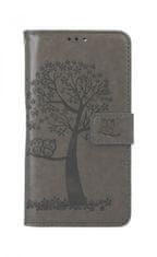 TopQ Pouzdro iPhone 13 knížkové Šedý strom sovičky 66366