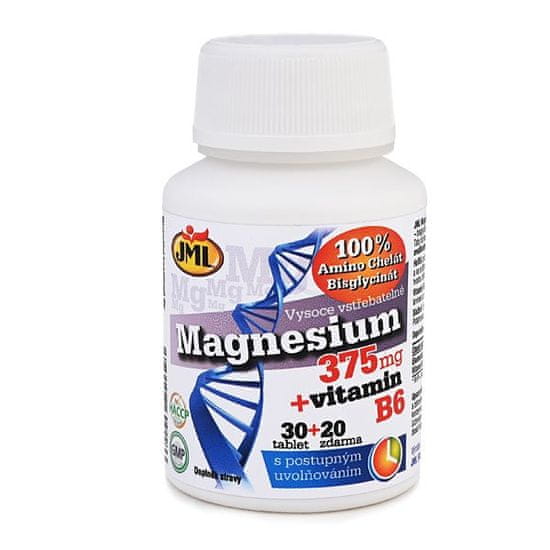 JML Chelát Magnezium 375 + vitamín B6 s postupným uvolňováním | 30+20 tablet