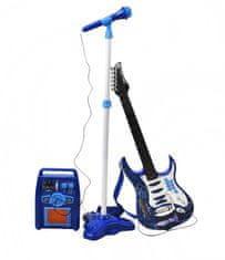 iMex Toys Dětská rocková elektrická kytara na baterie + zesilovač a mikrofon Blue 