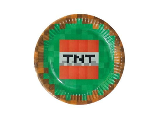Párty papírové talíře Pixel - Minecraft - TNT - 18 cm - 6 ks