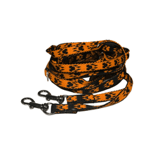 Palkar Vodítko přepínací z popruhu pro psy 250 cm x 10 mm černo-oranžová s tlapkami