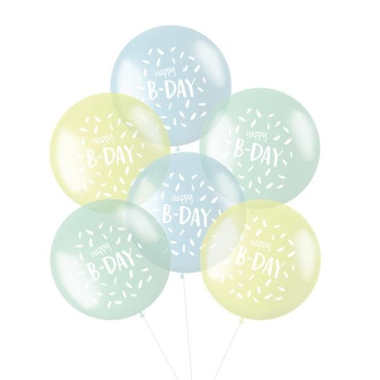 MojeParty Balónky latexové krystalové pastelové Happy B-Day 48 cm 6 ks