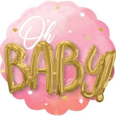 Amscan Baby shower Oh Baby Girl - Multibalónek s růžový se zlatem 71 x 71 cm