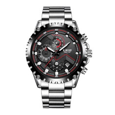Lige Elegantní pánské hodinky 9821-4 ve stříbrné/černé barvě + dárek ZDARMA - Novinka!