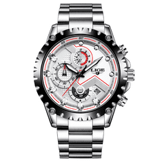 Lige Elegantní pánské hodinky Stříbrná/Bílá s dárkem ZDARMA - model Vynikající volba pro muže